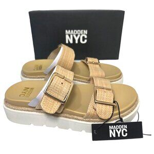 Madden NYC Flatform Sandals Adjustable Buckle Straps Women’s Size 8.5-11 Raffia